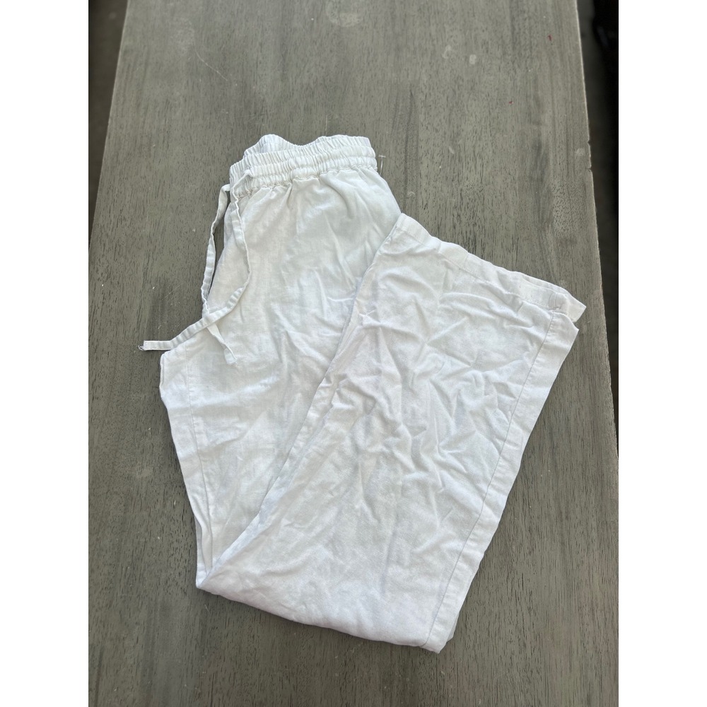 Love Tree White Linen Blend Wide Leg Drawstring Pants Mens Medium Beach Coastal